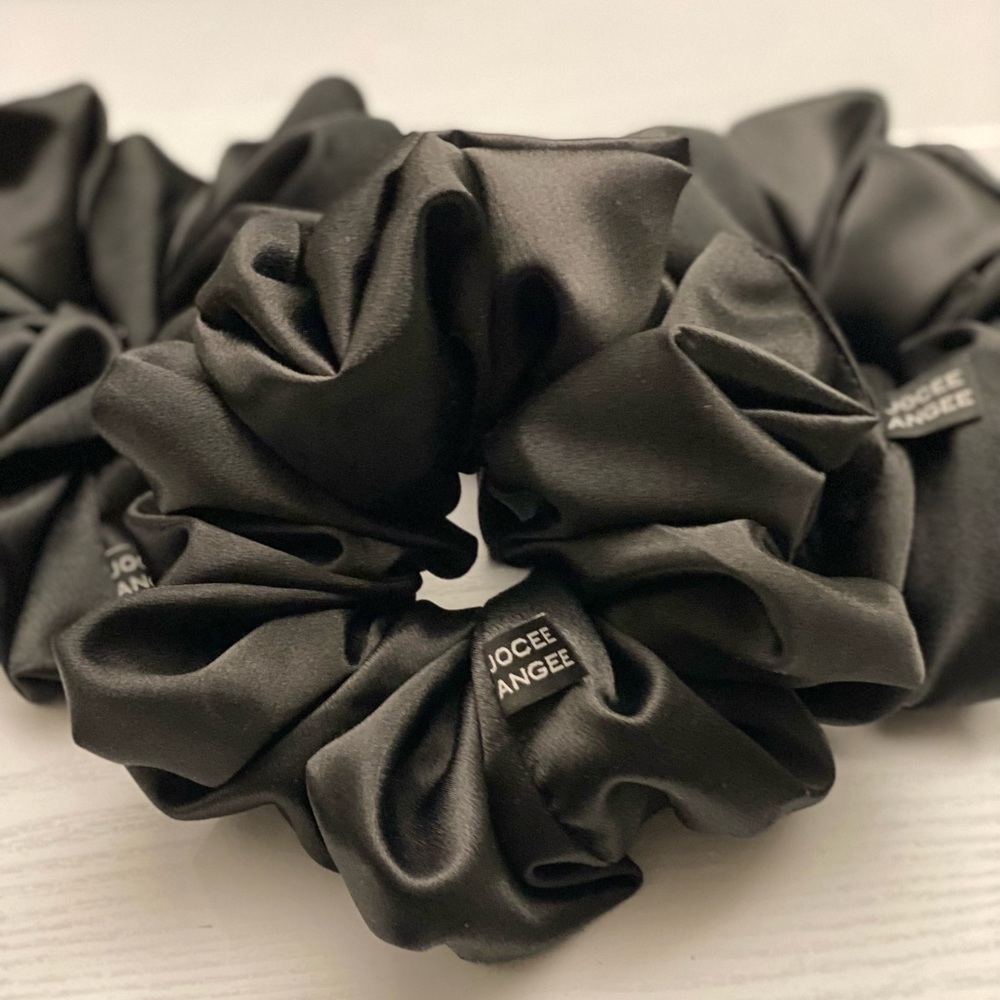 Jumbo Ebony Satin Scrunchies Handcrafted